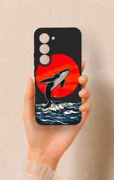 Tecno Spark 40 Pro Uyumlu Kırmızı Güneş Balina Desenli Silikon Kılıf