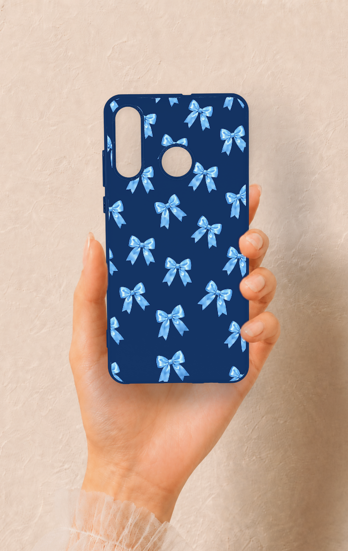 Huawei P30 Lite Uyumlu Mavi Fiyonk Kurdele Desenli Silikon Kılıf