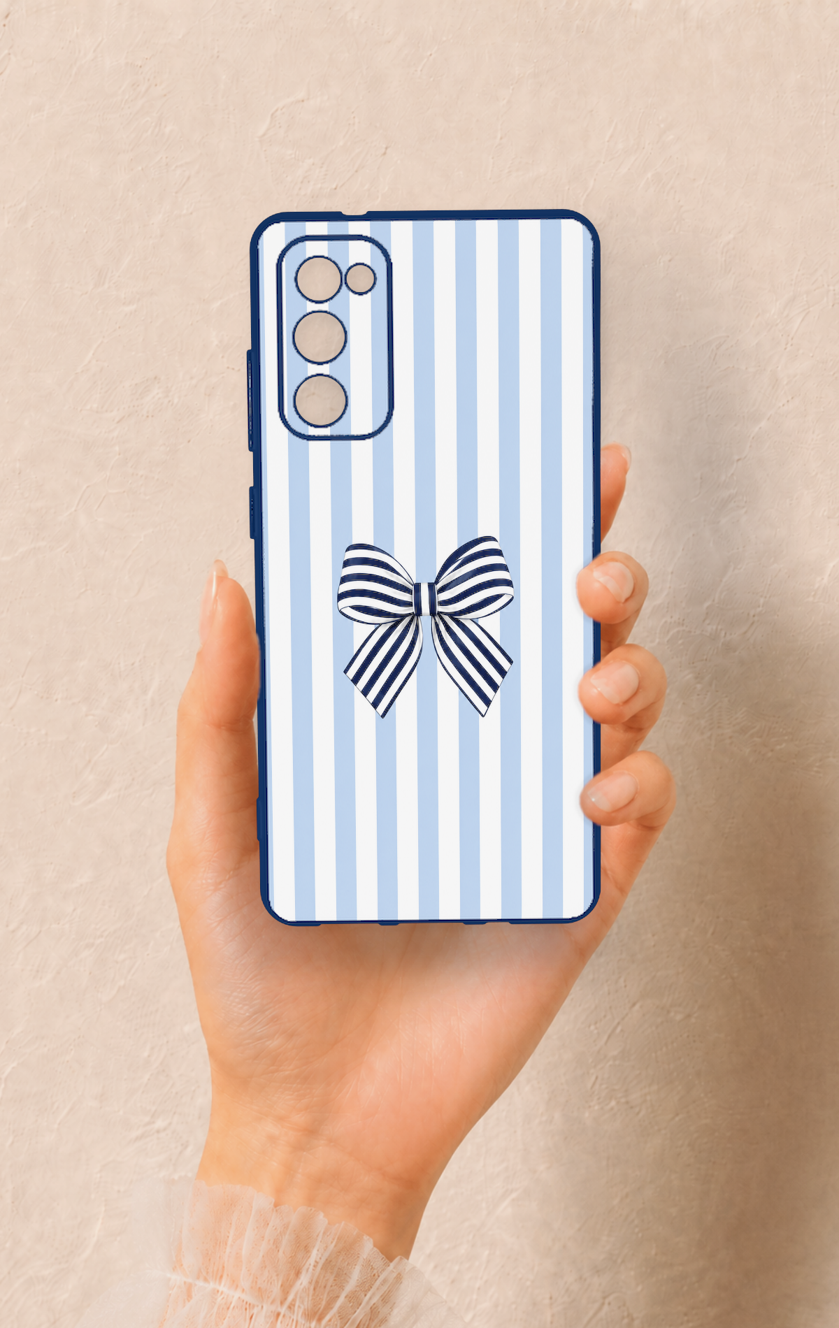 Samsung S20Fe Uyumlu Mavi Beyaz Kurdele Desenli Silikon Kılıf
