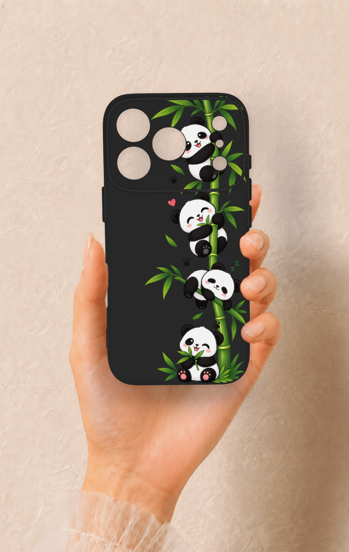 iPhone 17 Pro Uyumlu Sevimli Panda Bambu Desenli Silikon Kılıf