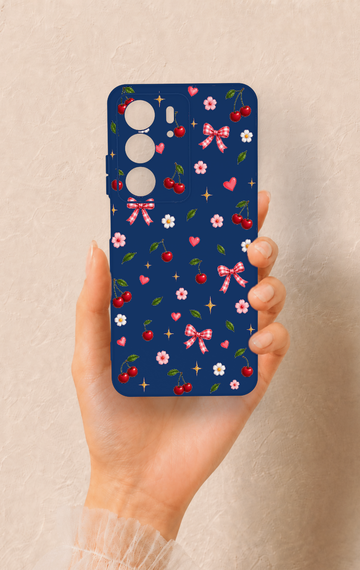 Realme C75 Uyumlu Çiçek Kiraz Fiyonk Desenli Silikon Kılıf