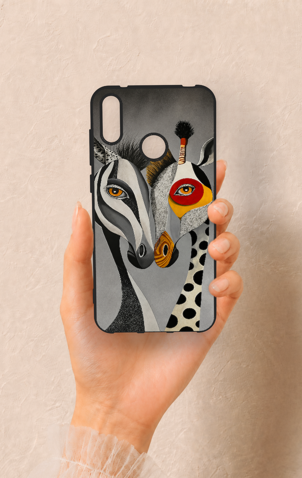 Huawei Y7 2019 Uyumlu Zebra ve Zürafa Desenli Silikon Kılıf
