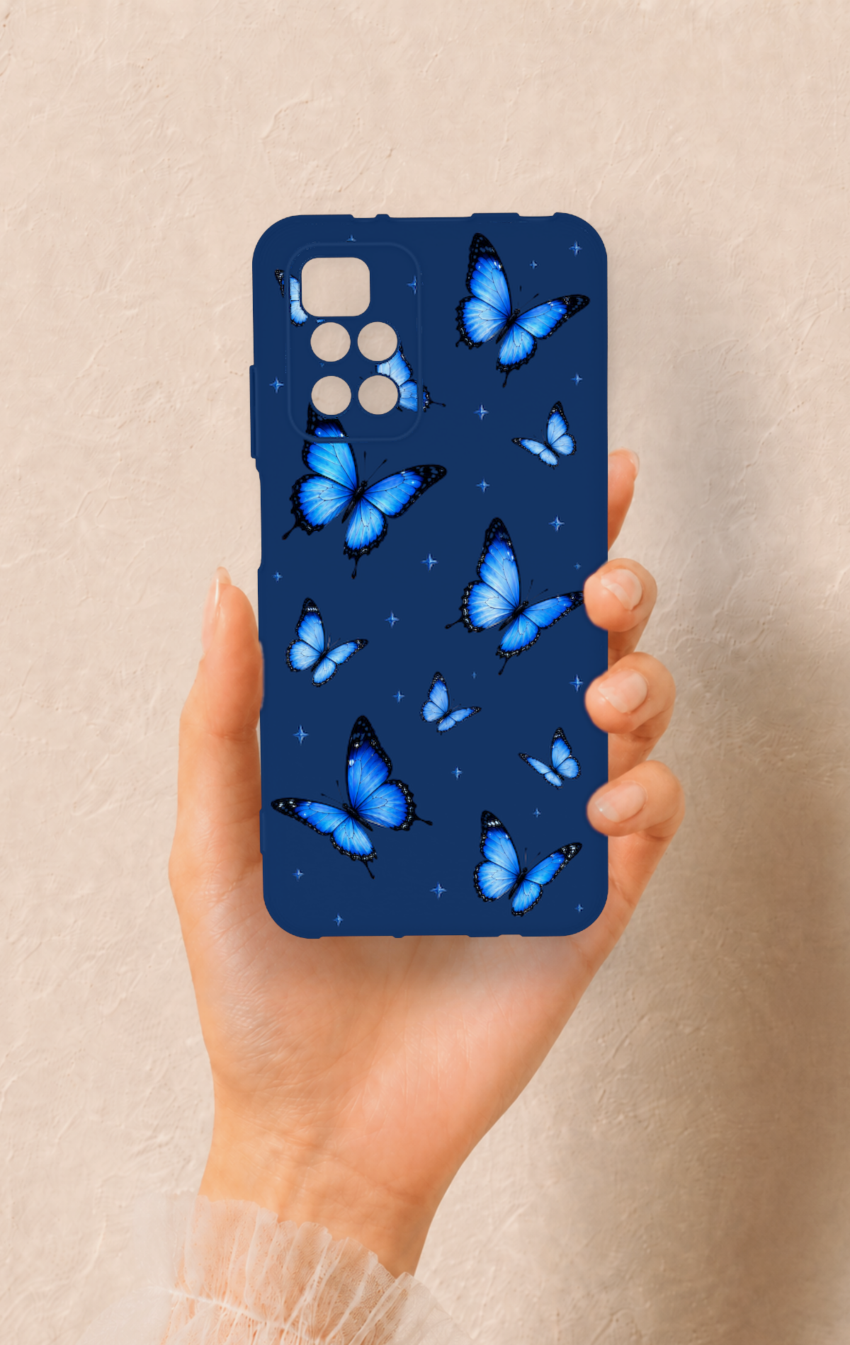 Redmi 10 2022 Uyumlu Parlak Mavi Kelebek Desenli Silikon Kılıf