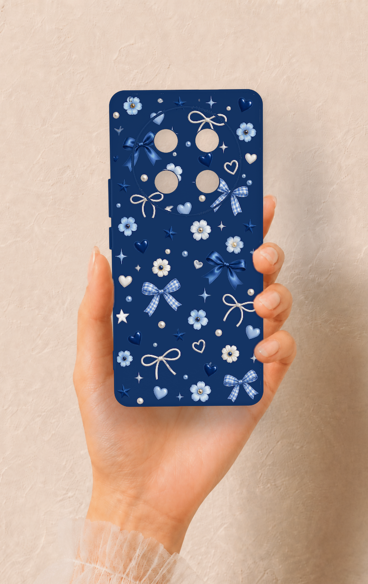 Honor Magic 7 Lite 5G Uyumlu Mavi Papatya Fiyonk Desenli Silikon Kılıf