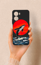 Vivo Y16 Uyumlu Kırmızı Güneş Balina Desenli Silikon Kılıf