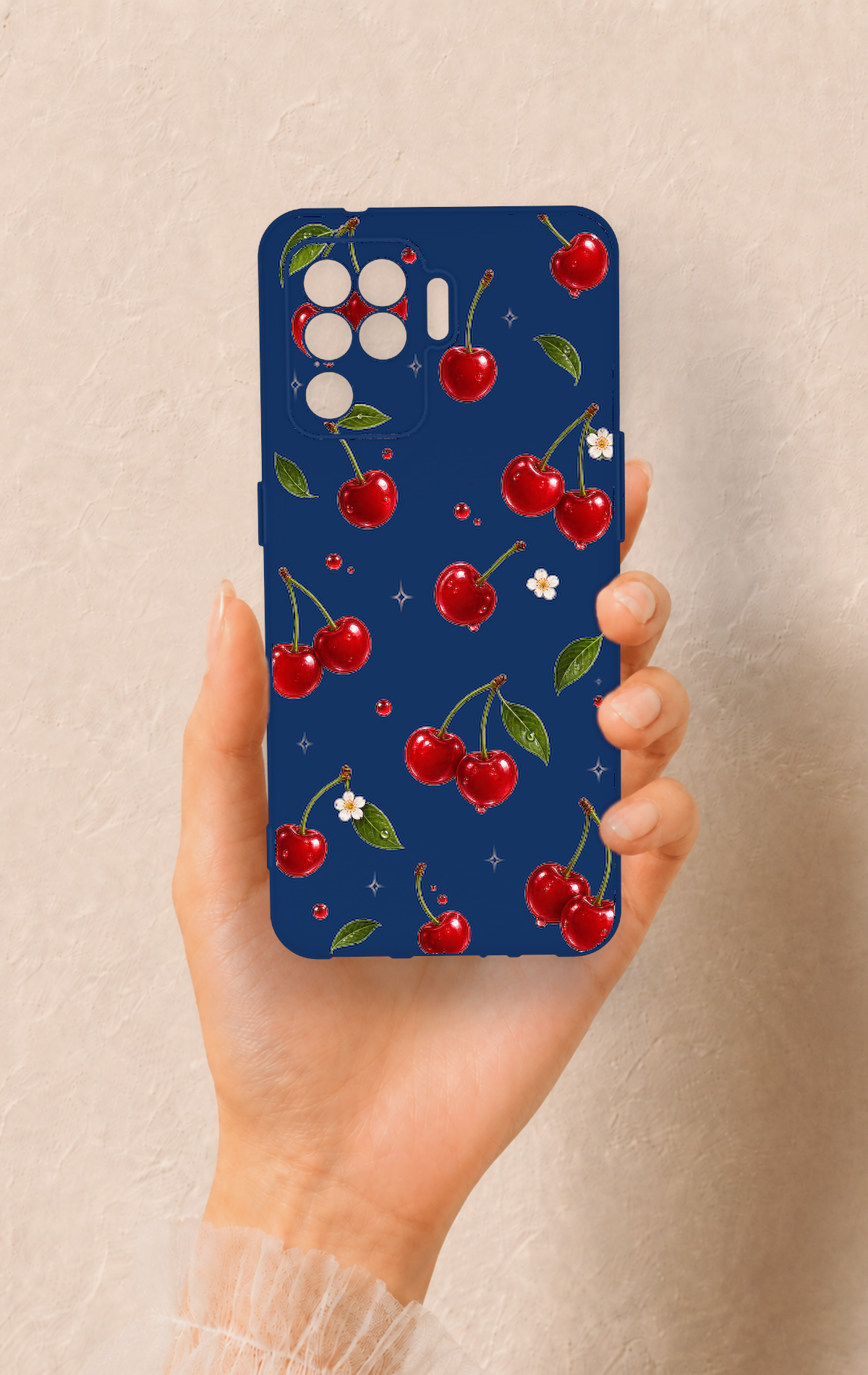 Oppo Reno 5 Lite Uyumlu Kiraz Papatya Desenli Silikon Kılıf