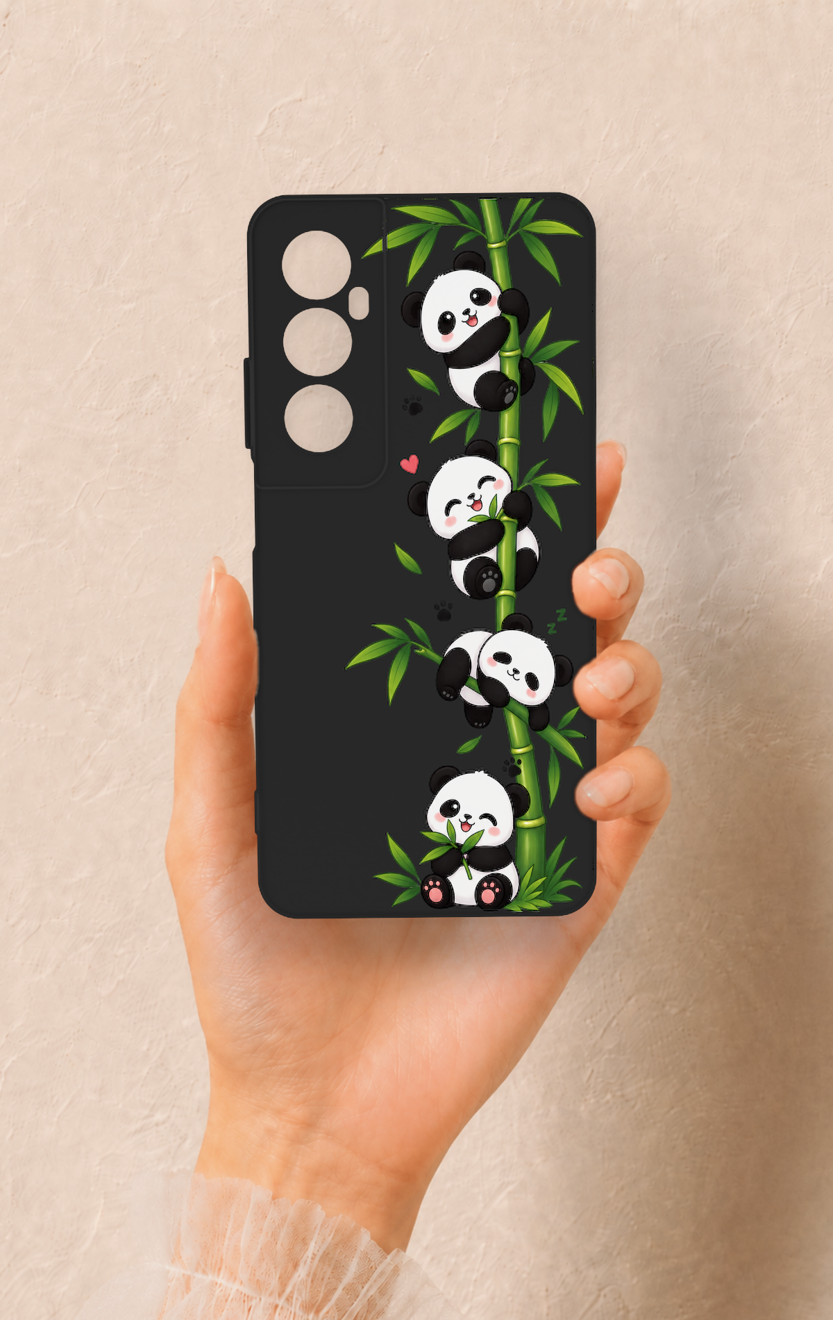 Realme C65 Uyumlu Sevimli Panda Bambu Desenli Silikon Kılıf
