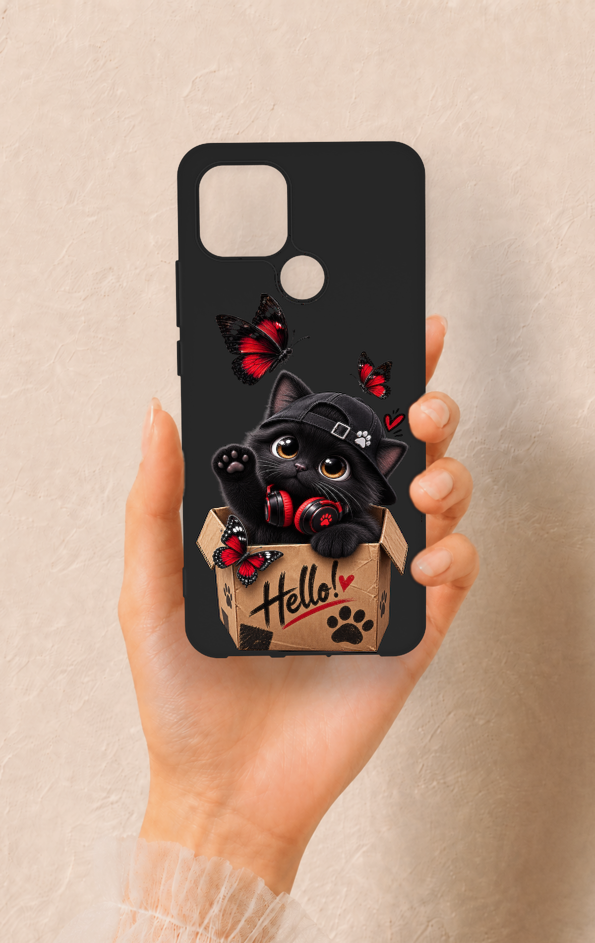 Oppo A15 Uyumlu Hello Cat Desenli Silikon Kılıf