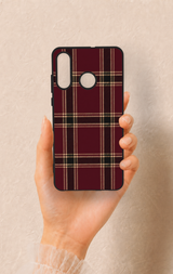Huawei P30 Lite Uyumlu Bordo Siyah Ekose Desenli Silikon Kılıf