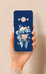 Redmi A3 Uyumlu Mavi Kurdeleli Çiçek Desenli Silikon Kılıf