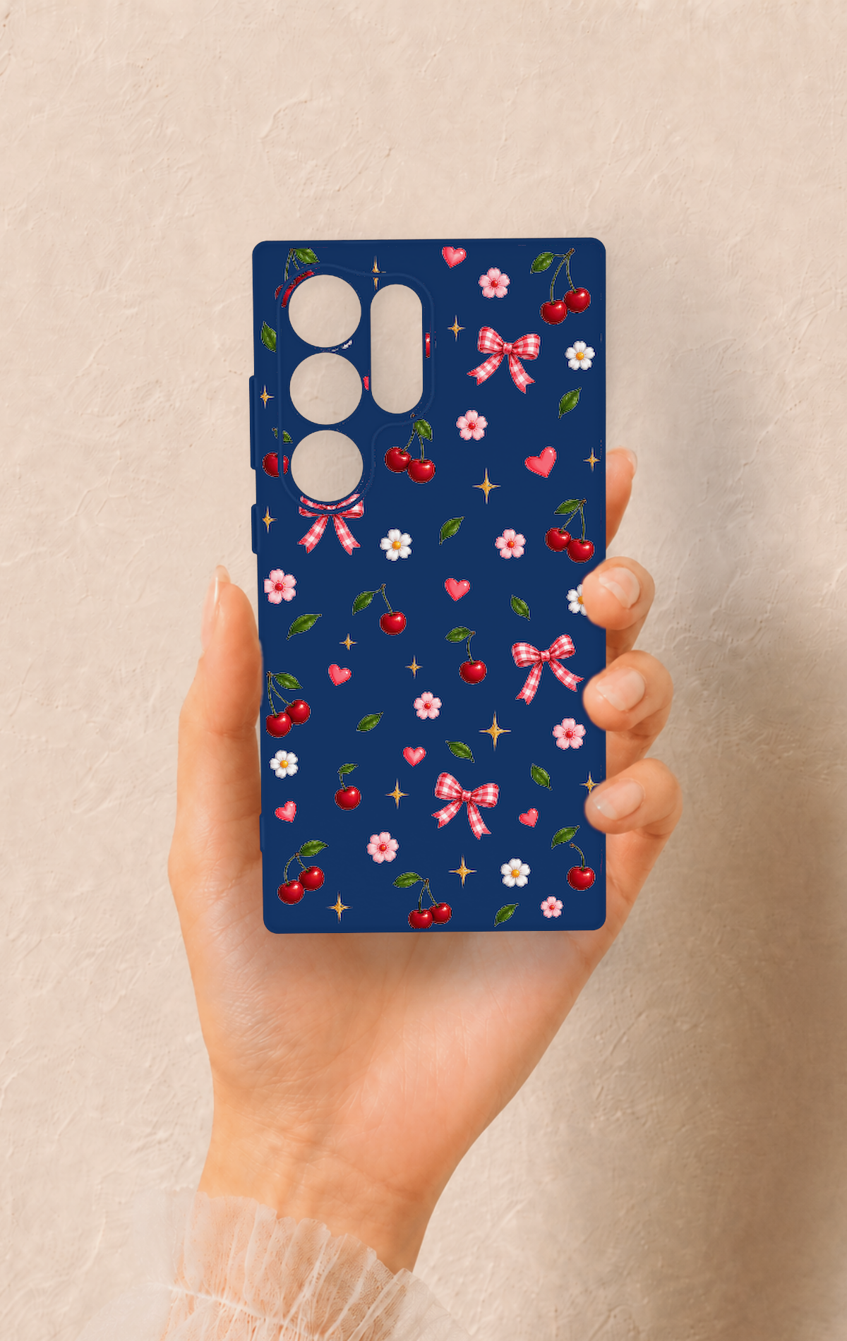 Samsung S24 Ultra Uyumlu Çiçek Kiraz Fiyonk Desenli Silikon Kılıf