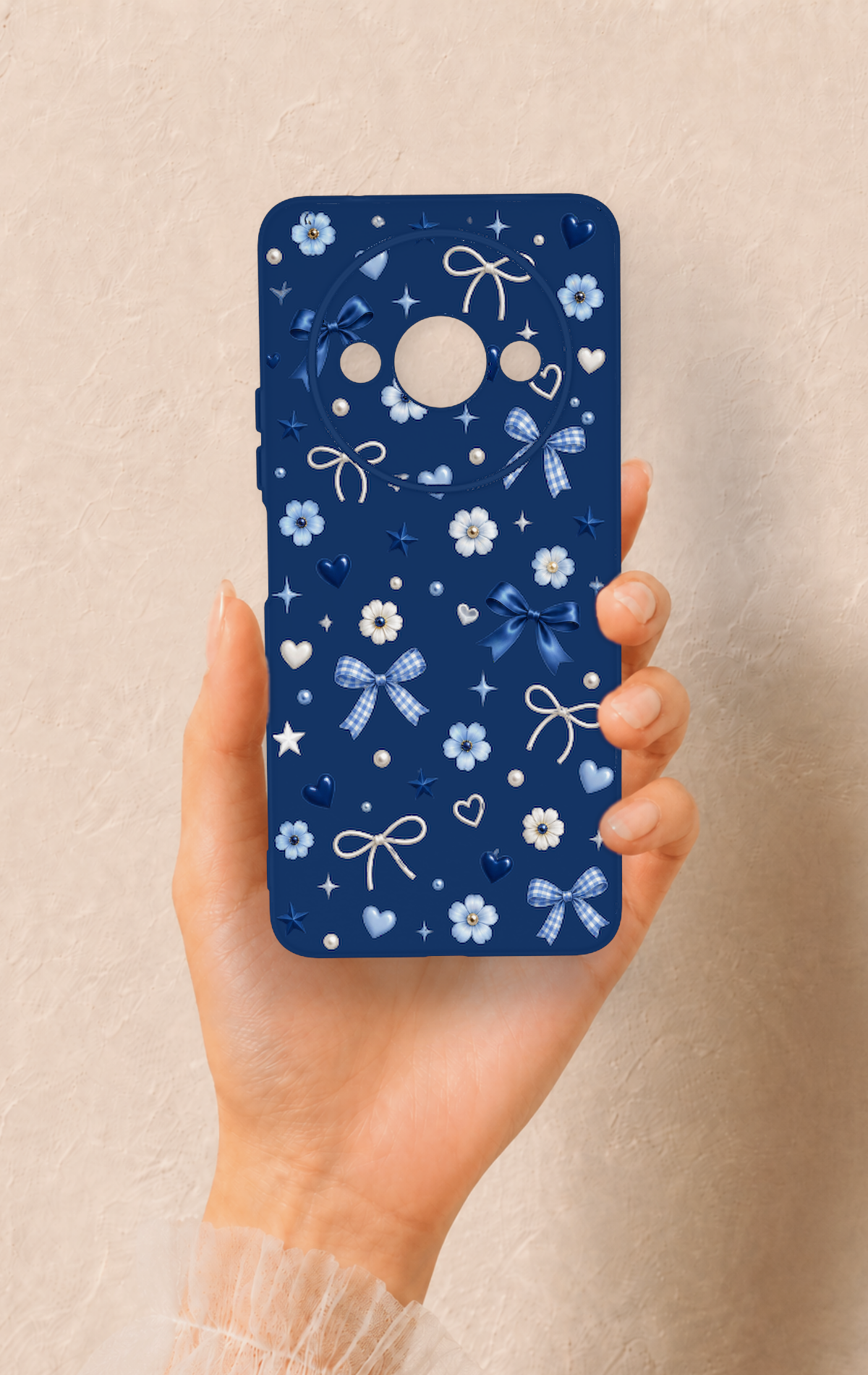 Redmi A3 Uyumlu Mavi Papatya Fiyonk Desenli Silikon Kılıf