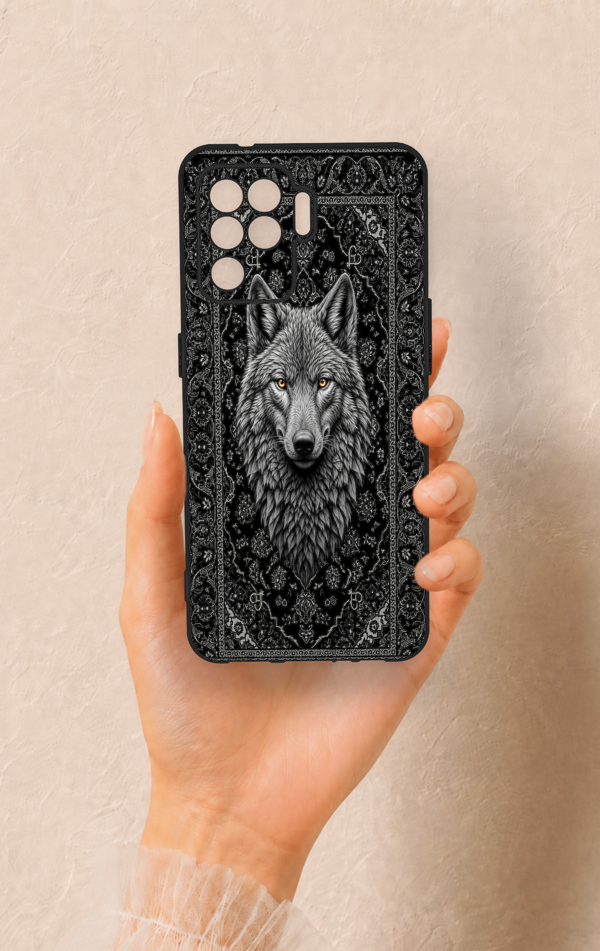 Oppo Reno 5 Lite Uyumlu Etnik Kurt Desenli Silikon Kılıf