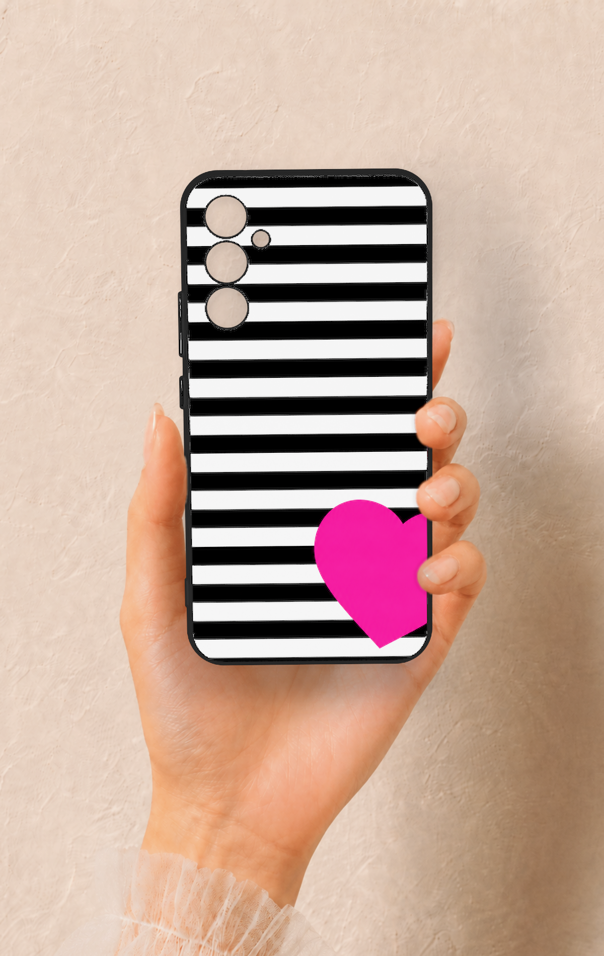 Samsung A34 Uyumlu Çizgili Kalp Desenli Silikon Kılıf