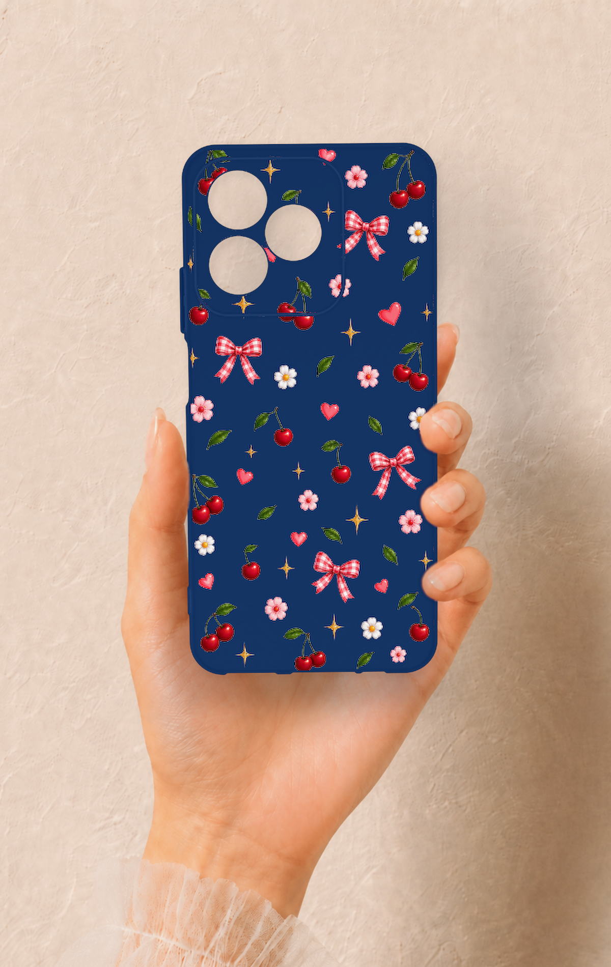 Realme C53 Uyumlu Çiçek Kiraz Fiyonk Desenli Silikon Kılıf