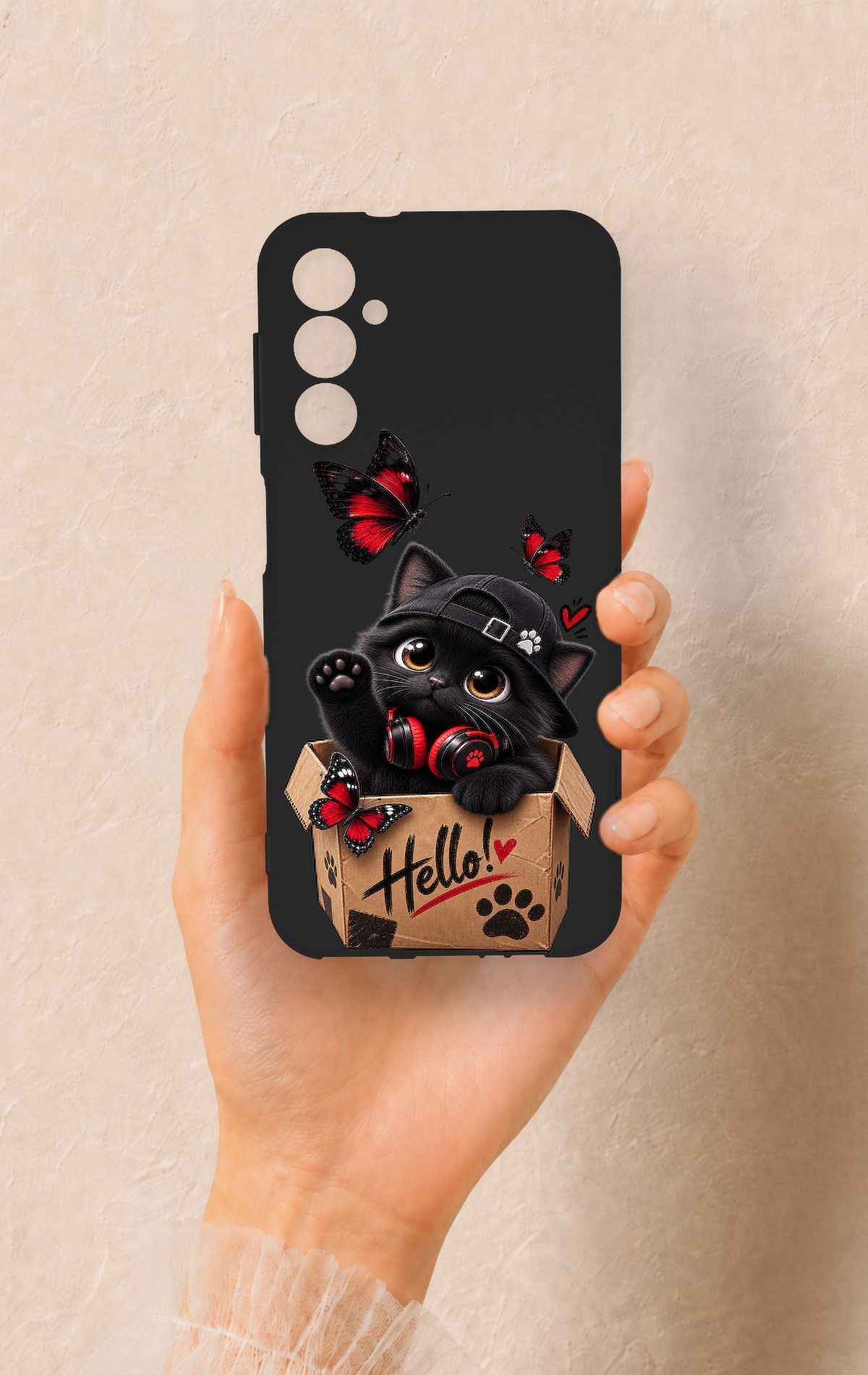 Samsung A14 Uyumlu Hello Cat Desenli Silikon Kılıf