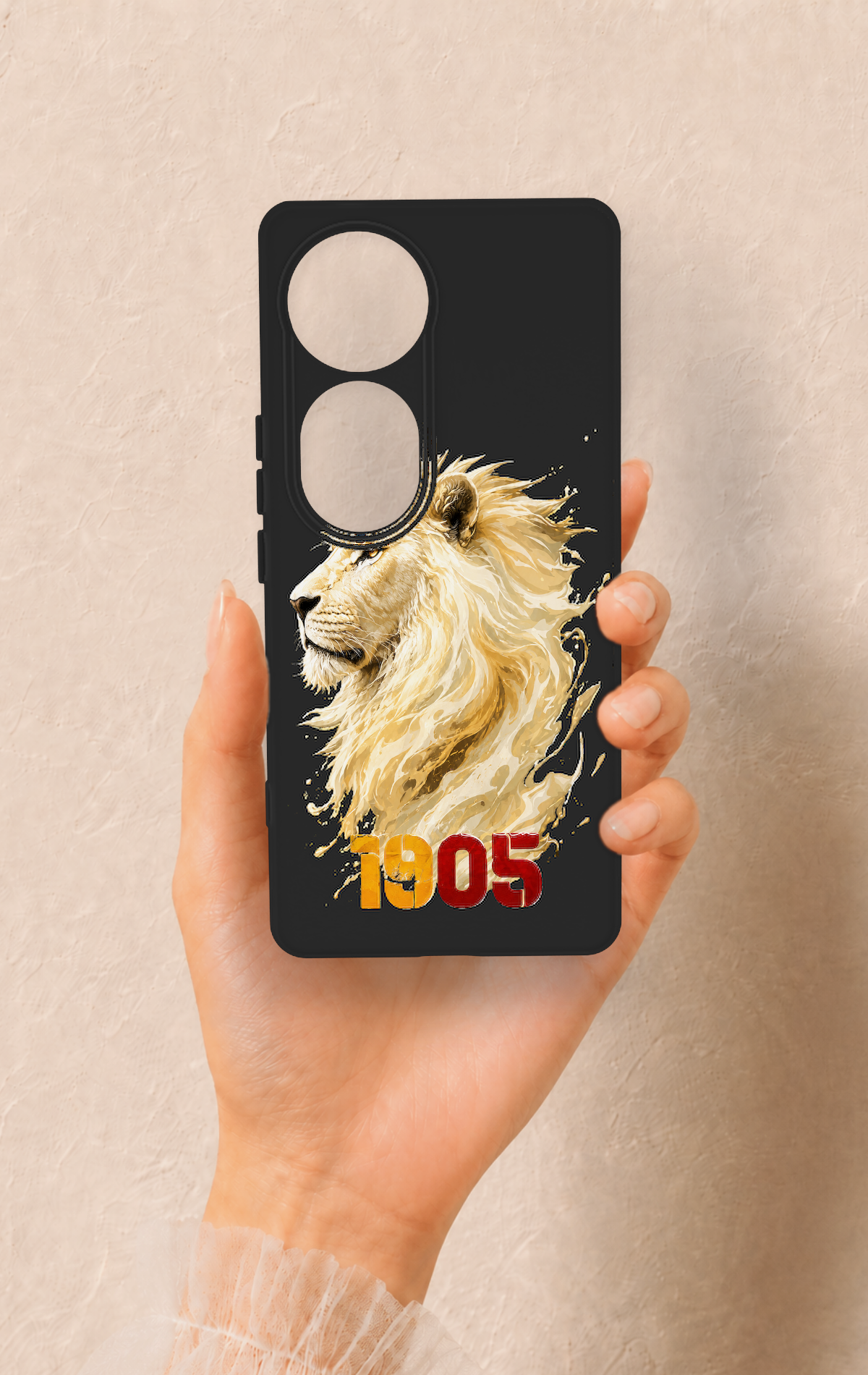 Vivo V40 Uyumlu Sarı Kırmızı 1905 Aslan Desenli Silikon Kılıf