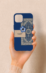 iPhone 14 Uyumlu Mavi Etnik Halı Desenli Silikon Kılıf