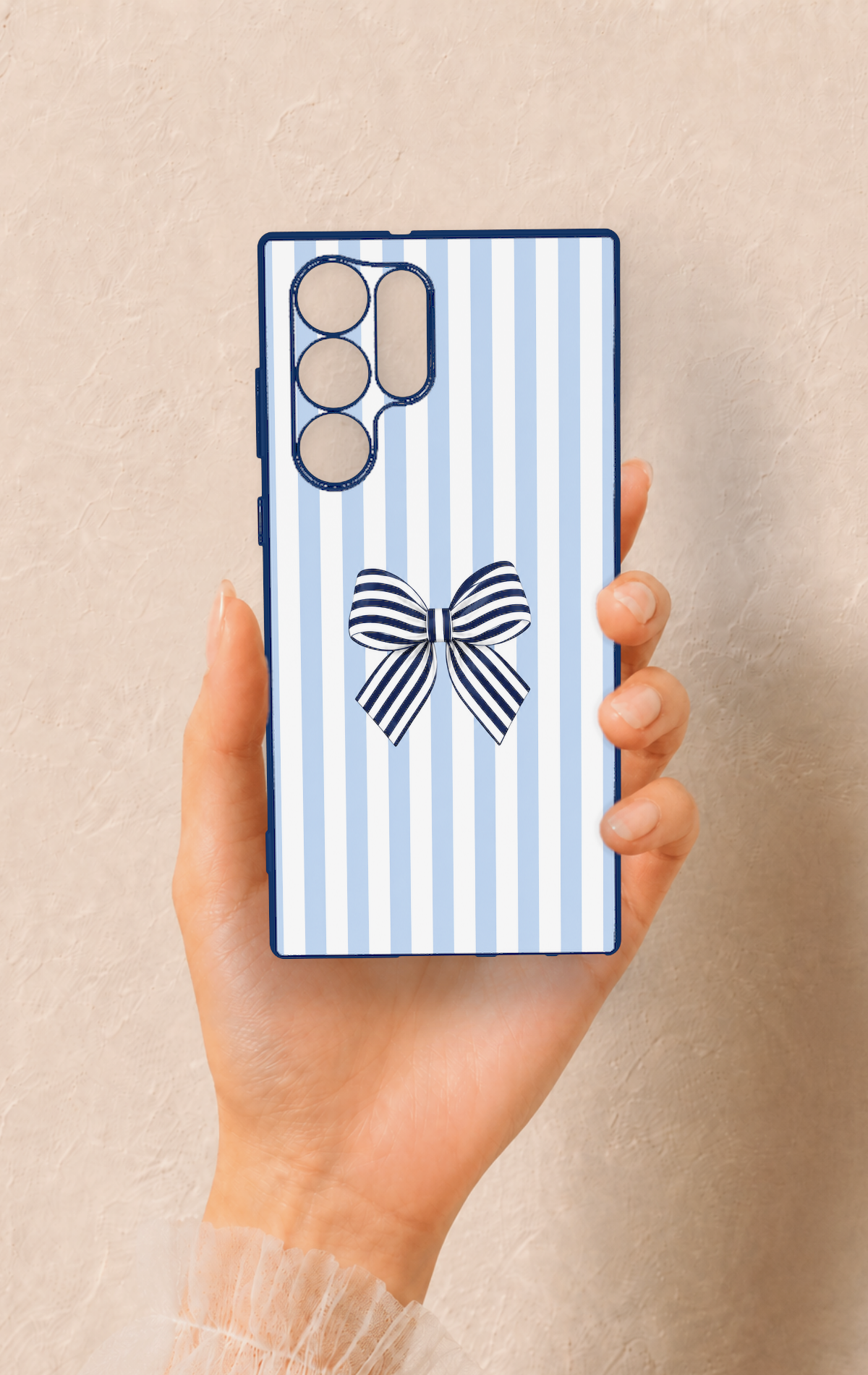 Samsung S22 Ultra Uyumlu Mavi Beyaz Kurdele Desenli Silikon Kılıf