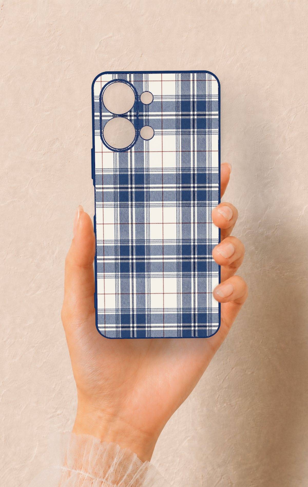 Vivo Y05 4G Uyumlu Bej Lacivert Ekose Desenli Silikon Kılıf
