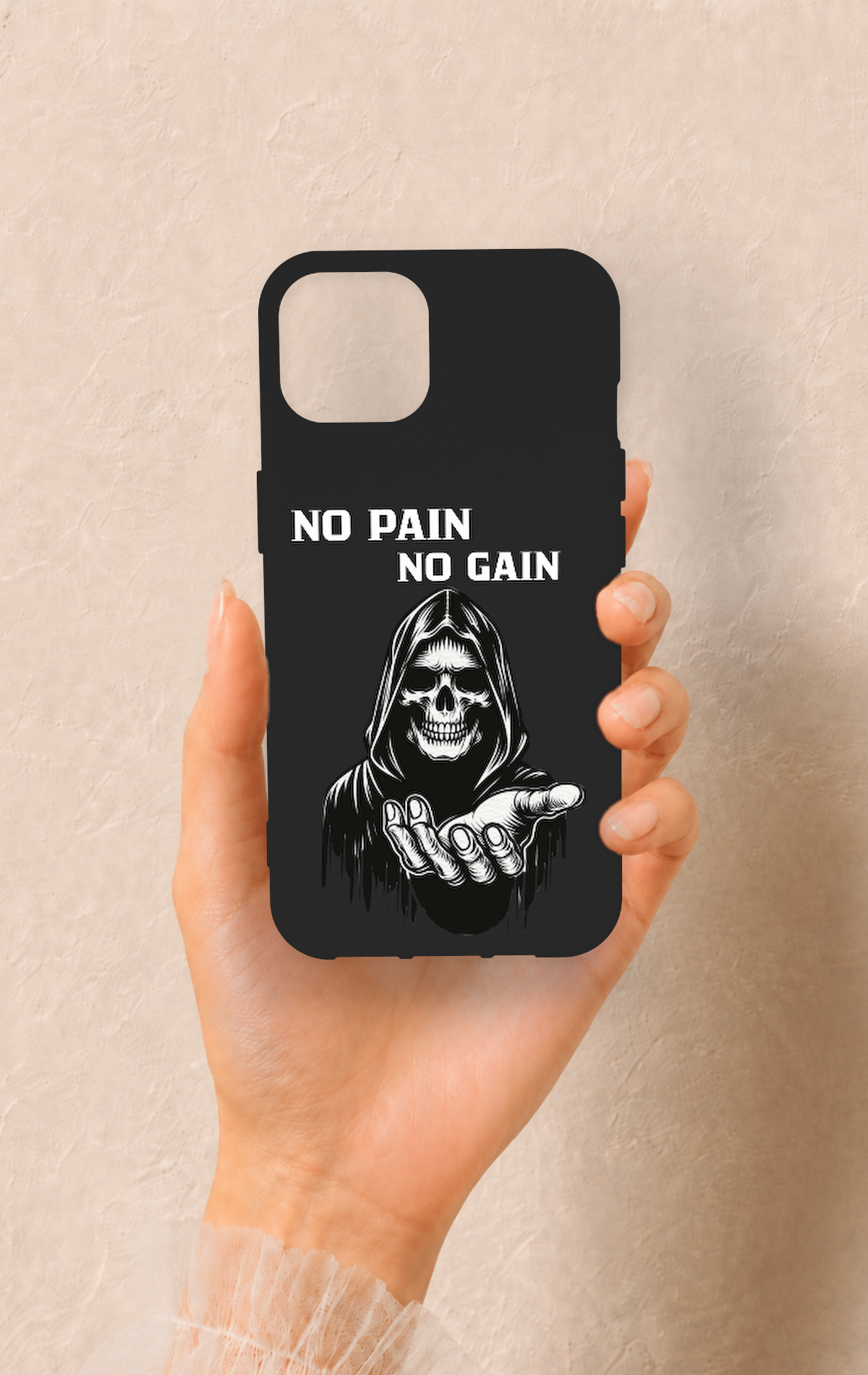 iPhone 14 Uyumlu No Pain No Gain Desenli Silikon Kılıf