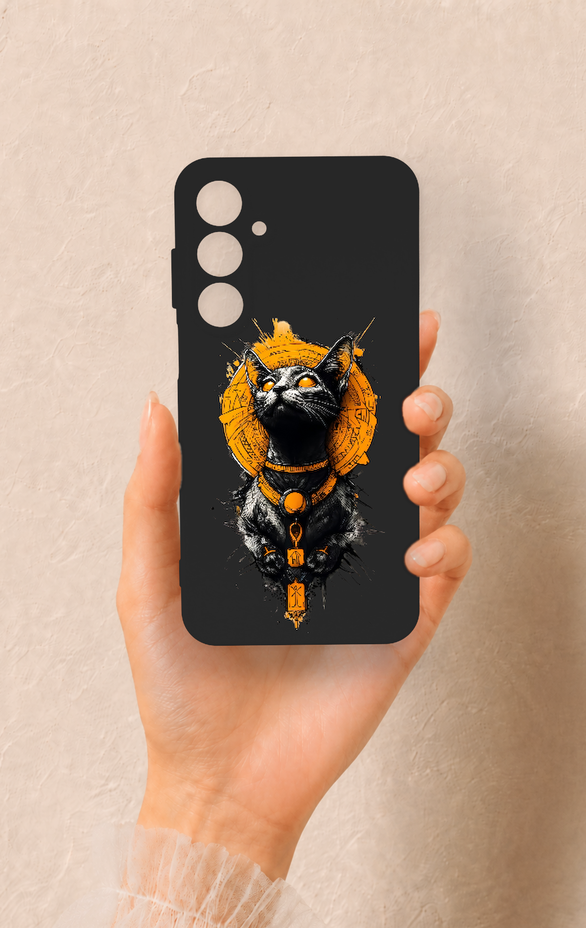 Samsung A55 Uyumlu Mısırlı Kedi Tanrısı Desenli Silikon Kılıf