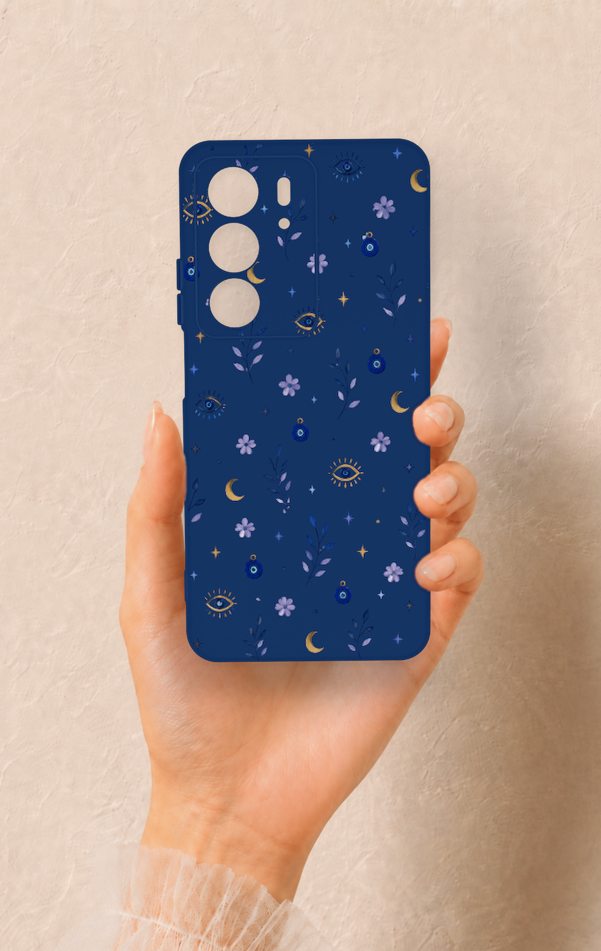 Realme C75 Uyumlu Mavi Nazar Papatya Desenli Silikon Kılıf