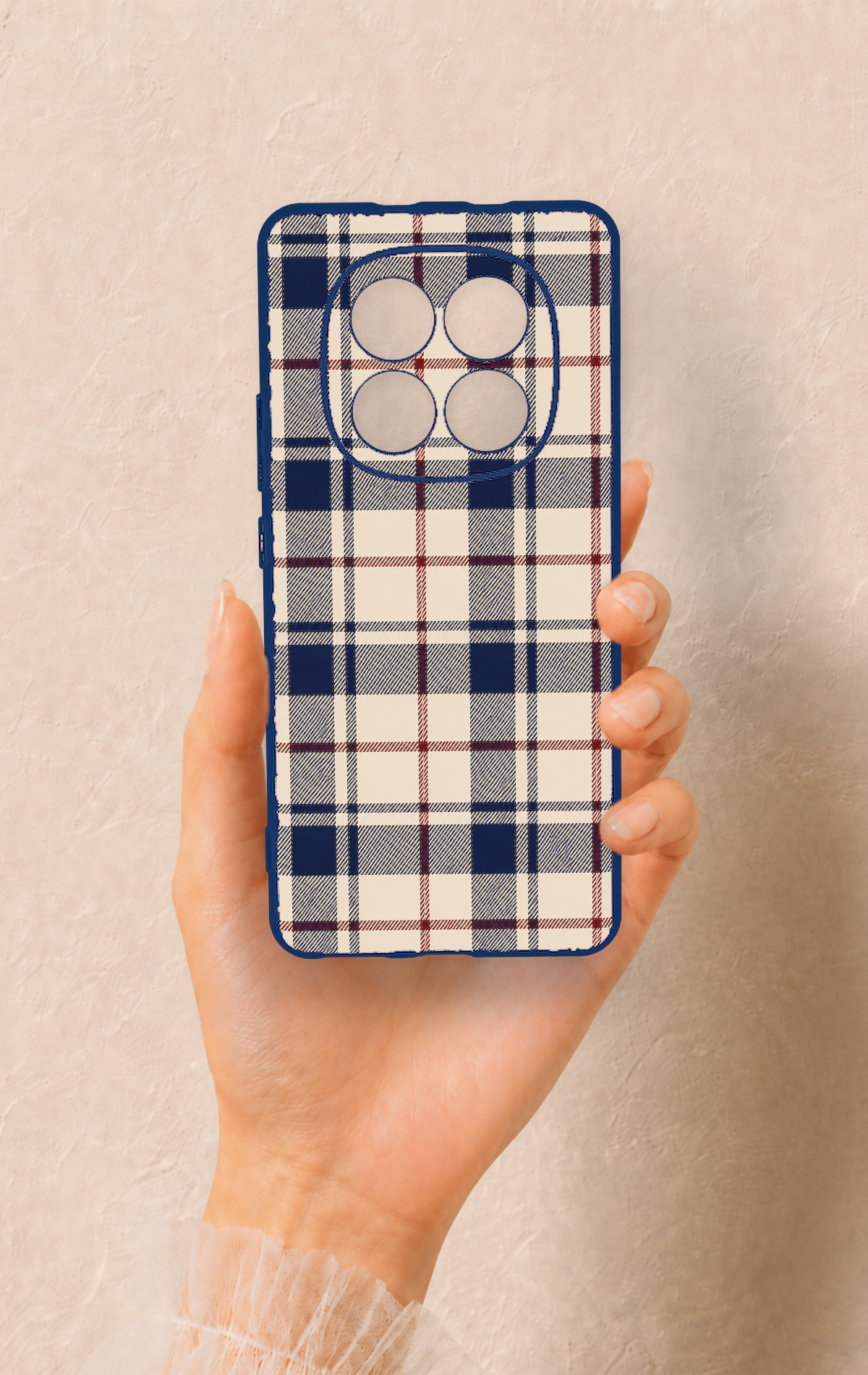 REDMİ NOTE 15 4G Uyumlu Mavi Bordo Çizgili Ekose Desenli Silikon Kılıf