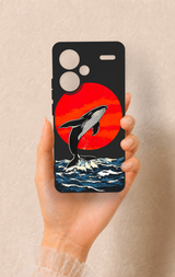 Redmi Note 13 Pro Plus Uyumlu Kırmızı Güneş Balina Desenli Silikon Kılıf