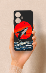 Realme C55 Uyumlu Kırmızı Güneş Balina Desenli Silikon Kılıf