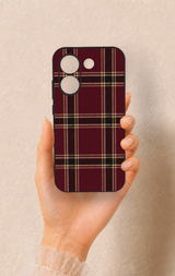 Poco X8 Pro Uyumlu Bordo Siyah Ekose Desenli Silikon Kılıf