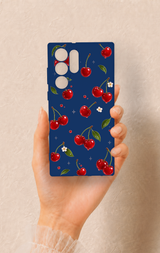 Samsung S22 Ultra Uyumlu Kiraz Papatya Desenli Silikon Kılıf