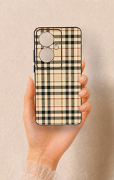 Oppo Reno 11F Uyumlu Karamel Siyah Ekose Desenli Silikon Kılıf