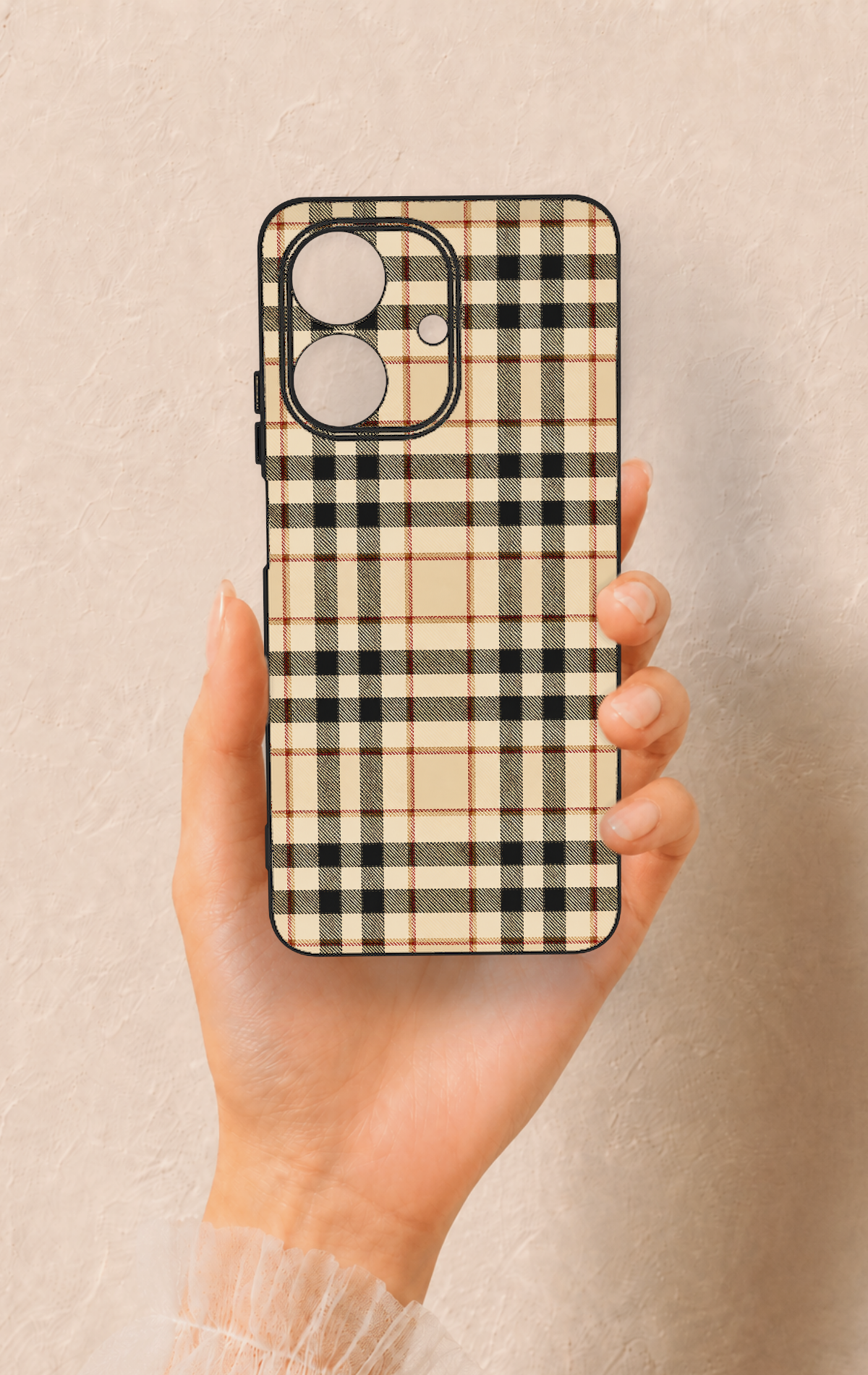 Realme Note 60 Uyumlu Karamel Siyah Ekose Desenli Silikon Kılıf