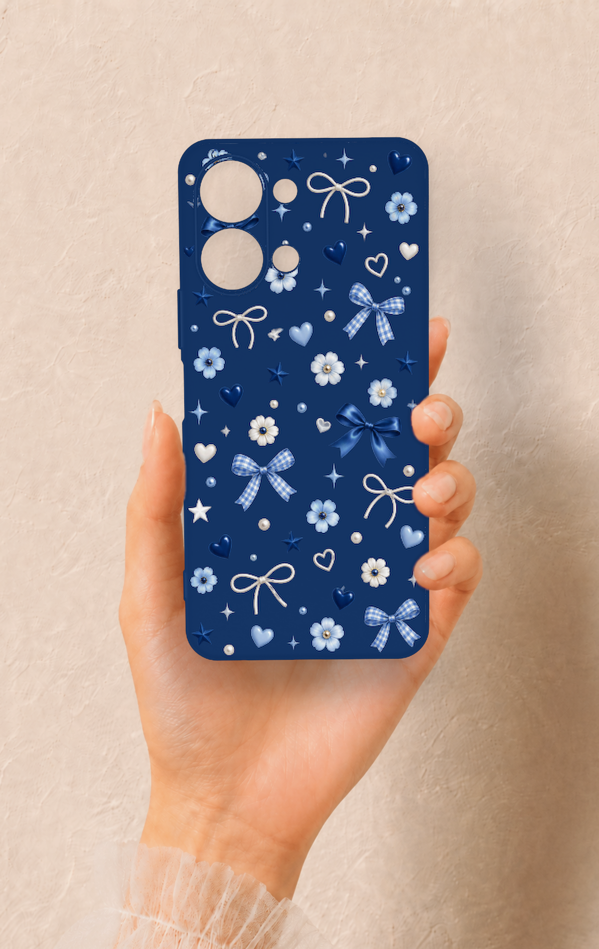 Vivo Y05 4G Uyumlu Mavi Papatya Fiyonk Desenli Silikon Kılıf
