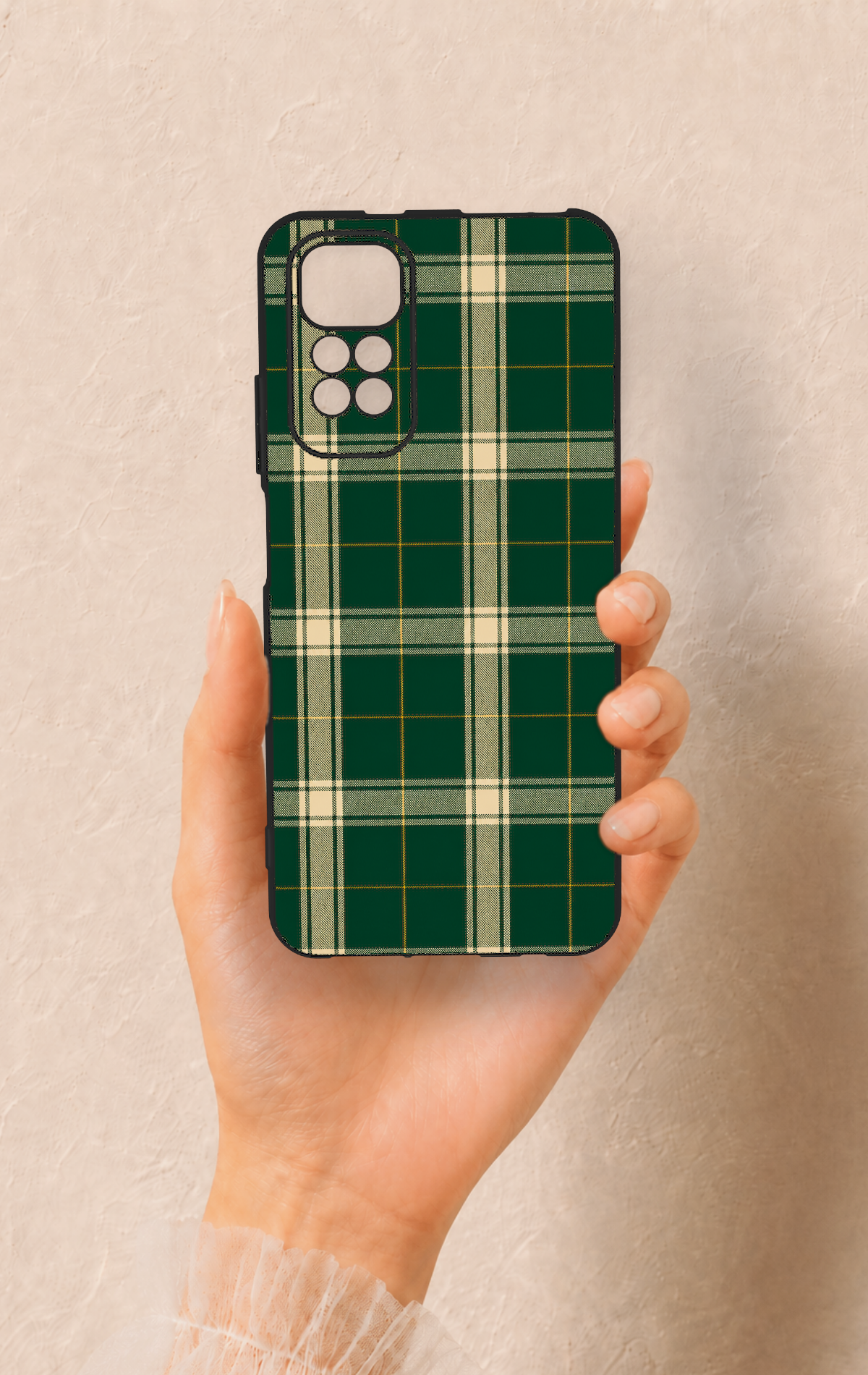Redmi Note 11S Uyumlu Klasik Yeşil Ekose Desenli Silikon Kılıf