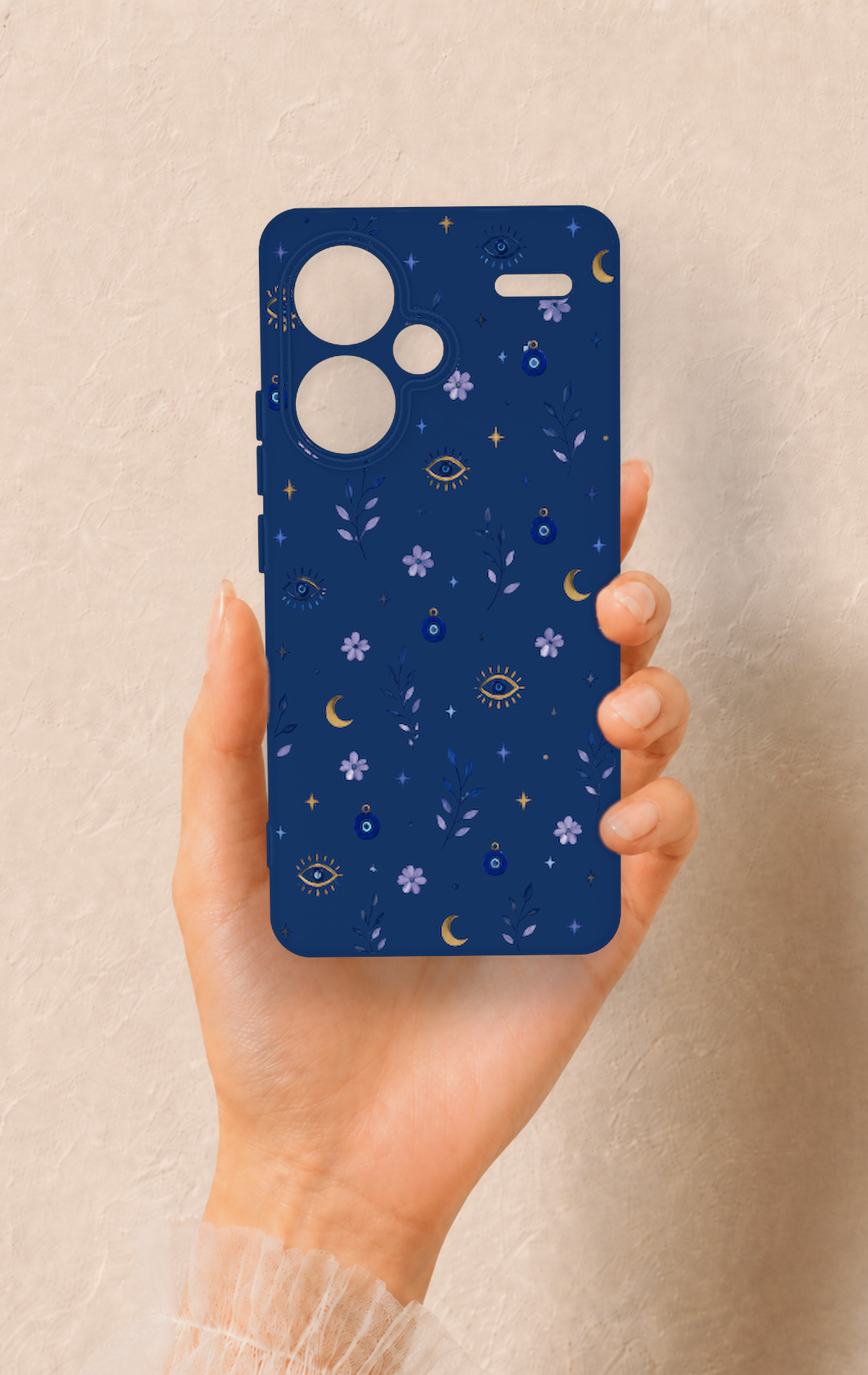 Redmi Note 13 Pro Plus Uyumlu Mavi Nazar Papatya Desenli Silikon Kılıf