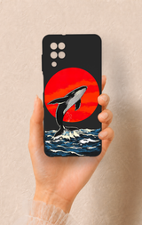 Samsung A12 Uyumlu Kırmızı Güneş Balina Desenli Silikon Kılıf