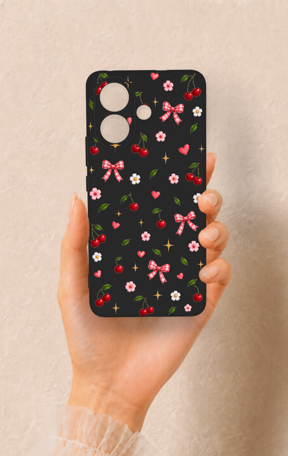 Vivo V60 Lite Uyumlu Papatya Kiraz Fiyonk Desenli Silikon Kılıf