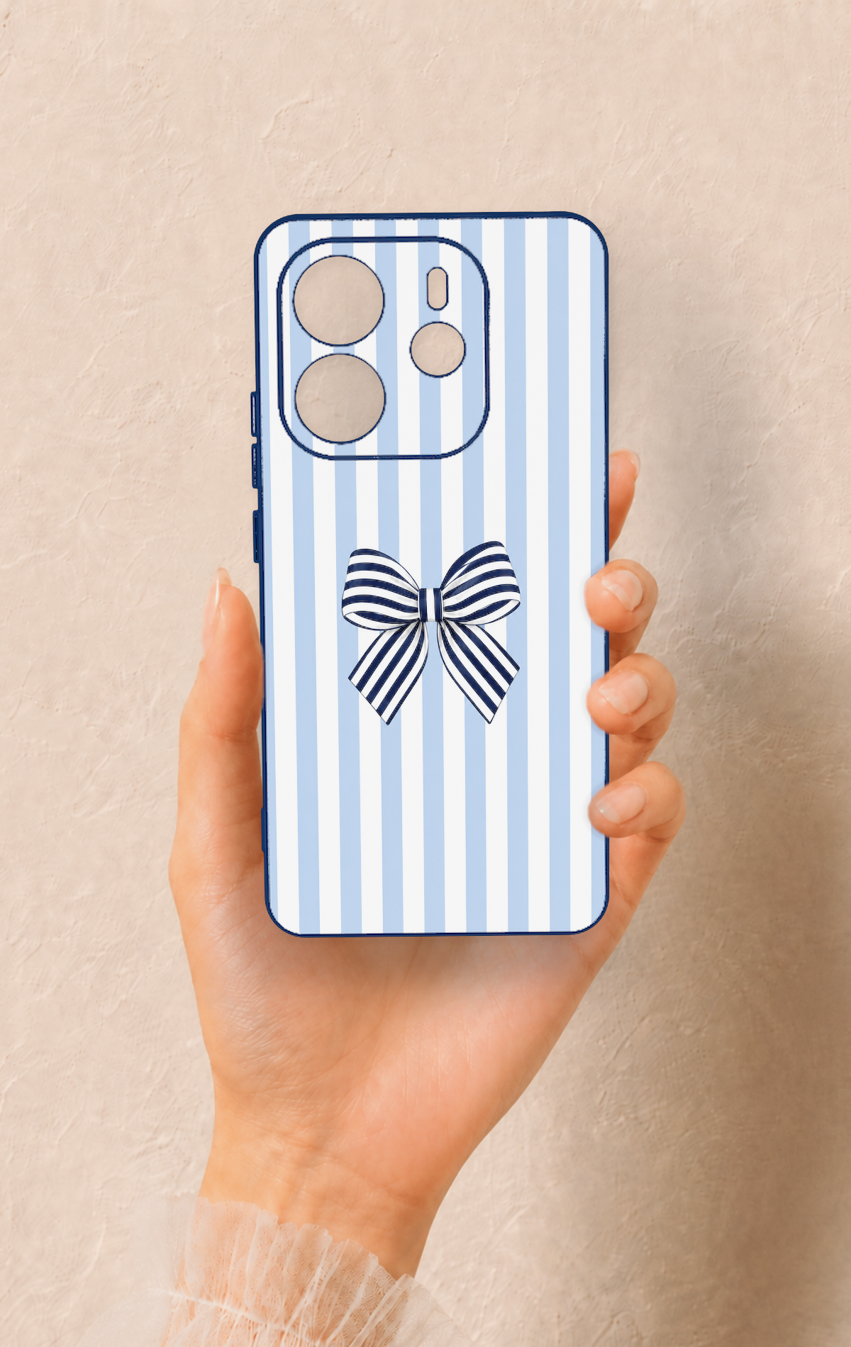 Redmi Note 14 4G Uyumlu Mavi Beyaz Kurdele Desenli Silikon Kılıf