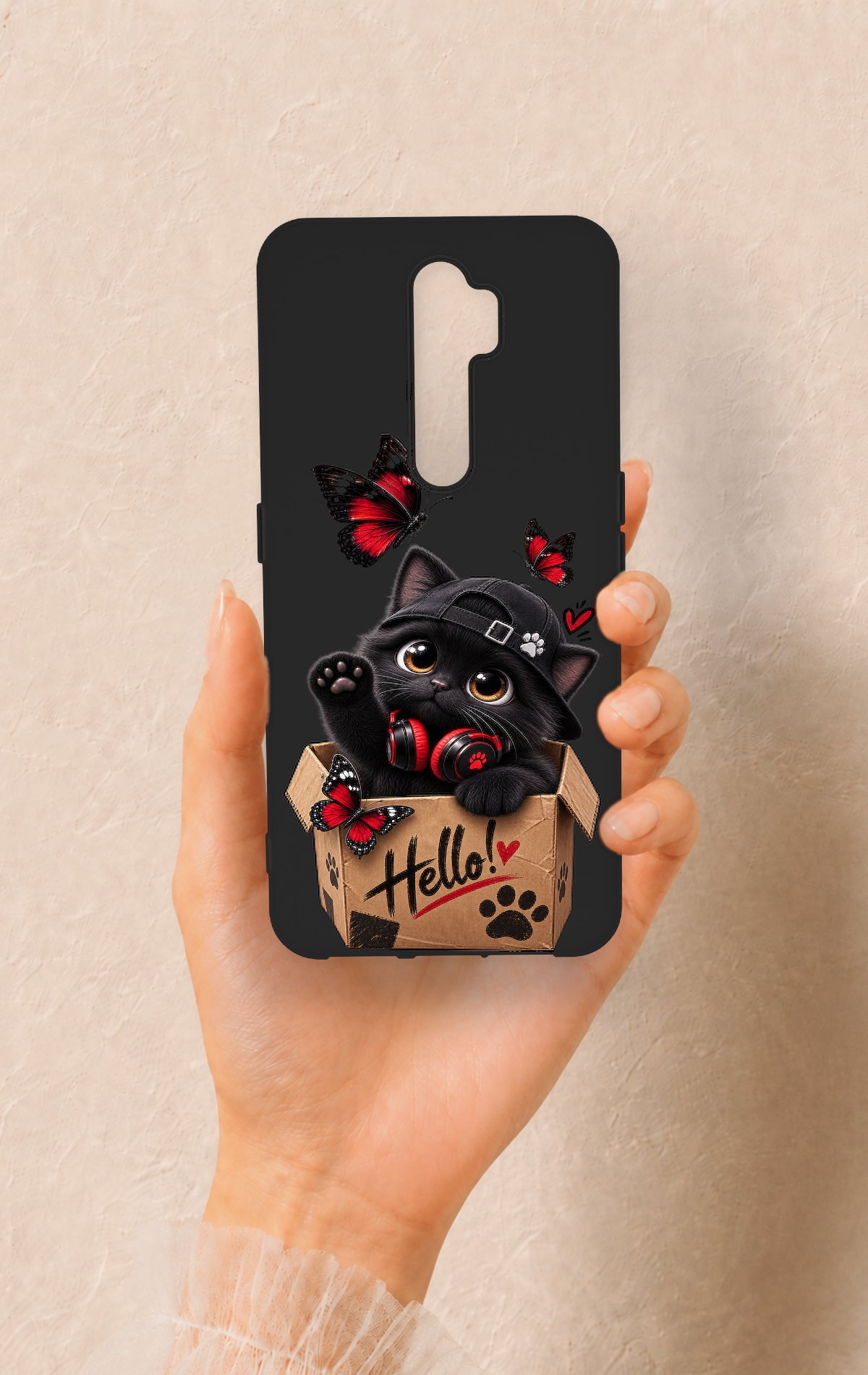 Oppo A5 2020 Uyumlu Hello Cat Desenli Silikon Kılıf