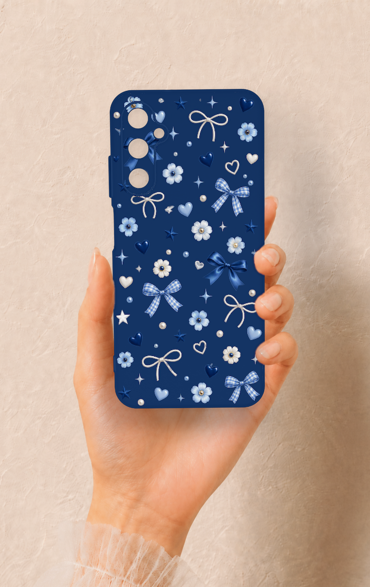 Samsung A05s Uyumlu Mavi Papatya Fiyonk Desenli Silikon Kılıf