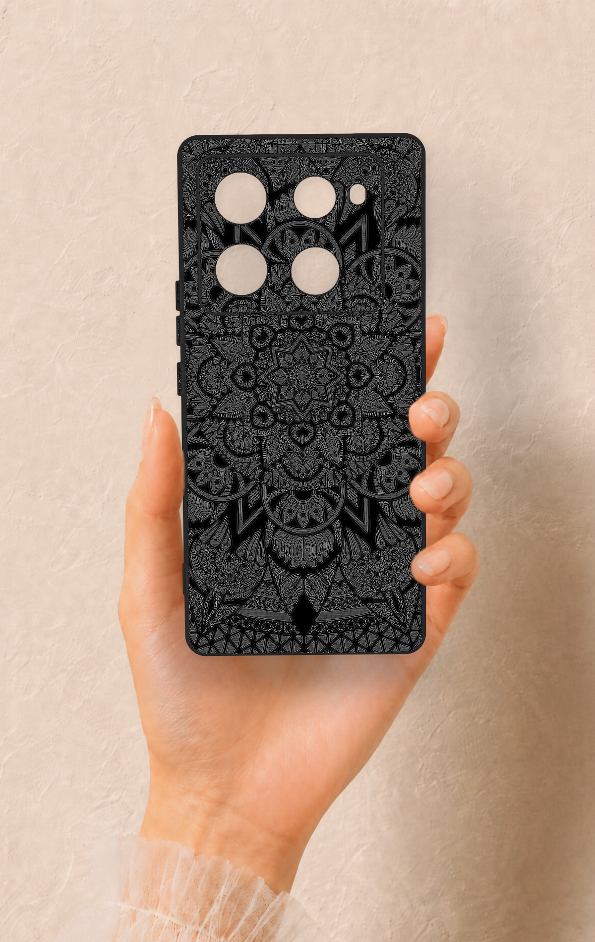 İnfinix Note 40 Pro Uyumlu Siyah Beyaz Mandala Desenli Silikon Kılıf