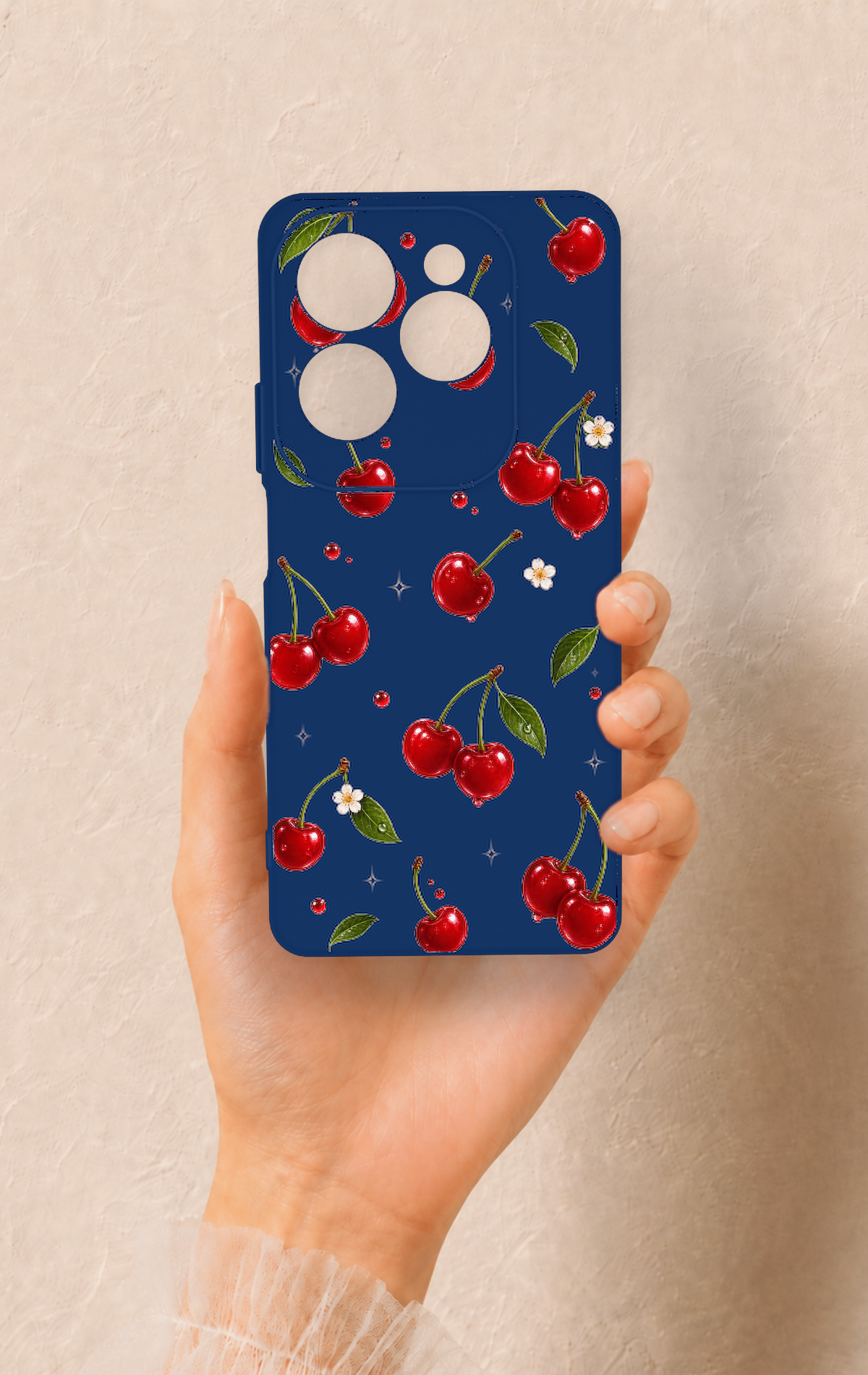 İnfinix Hot 40 Pro Uyumlu Kiraz Papatya Desenli Silikon Kılıf