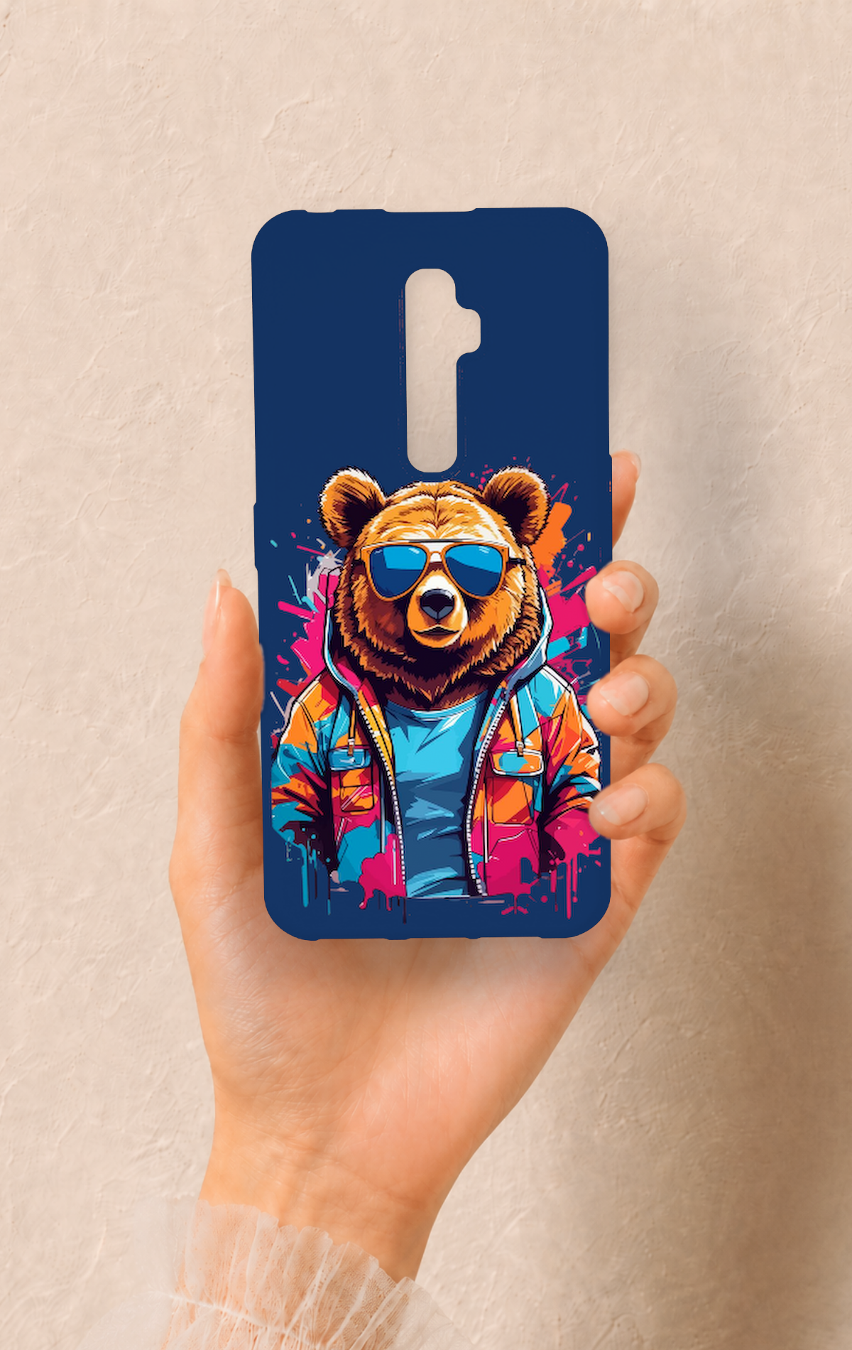 Oppo Reno 2Z Uyumlu Gözlüklü Ayı Desenli Silikon Kılıf