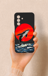 Samsung A17 Uyumlu Kırmızı Güneş Balina Desenli Silikon Kılıf