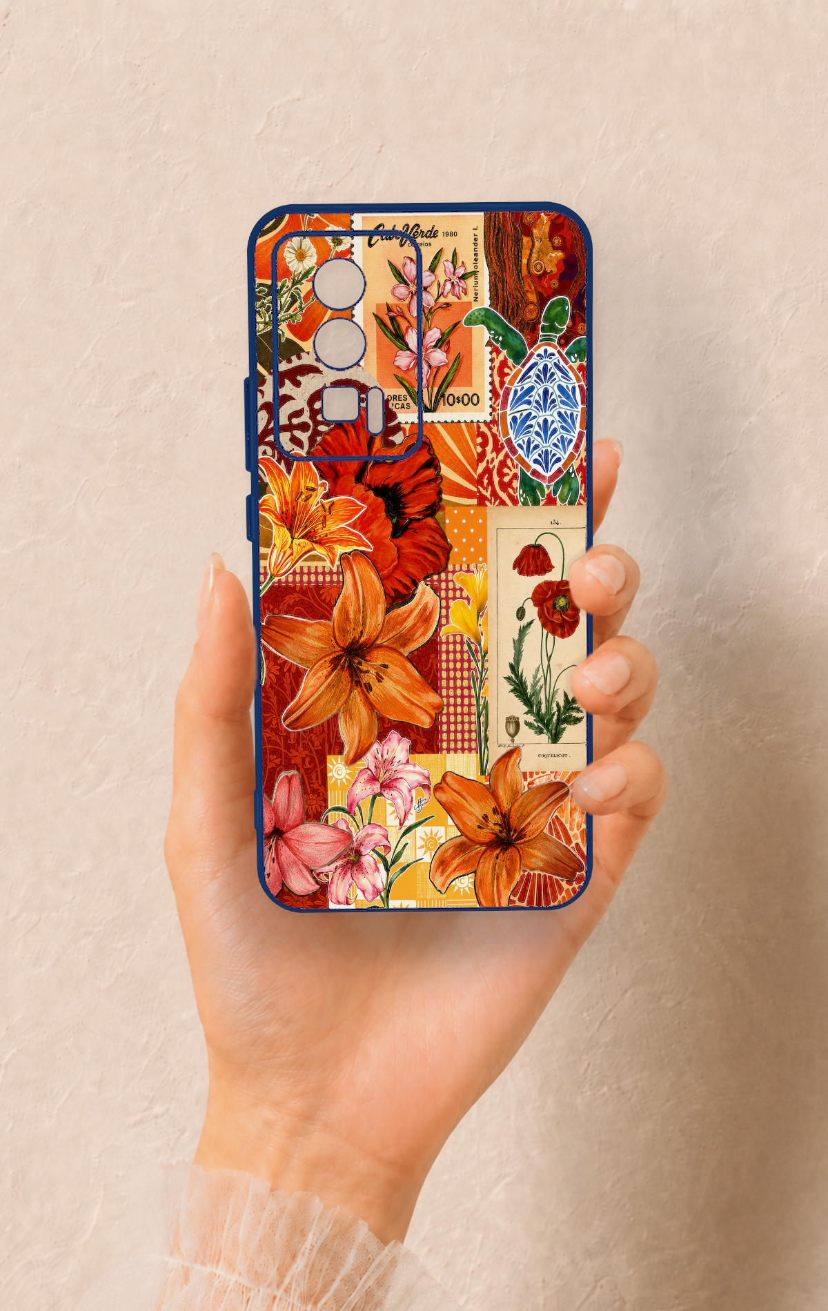 Poco F5 Pro Uyumlu Turuncu Zambak Desenli Silikon Kılıf