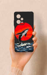 Redmi Note 12 Pro 5G Uyumlu Kırmızı Güneş Balina Desenli Silikon Kılıf