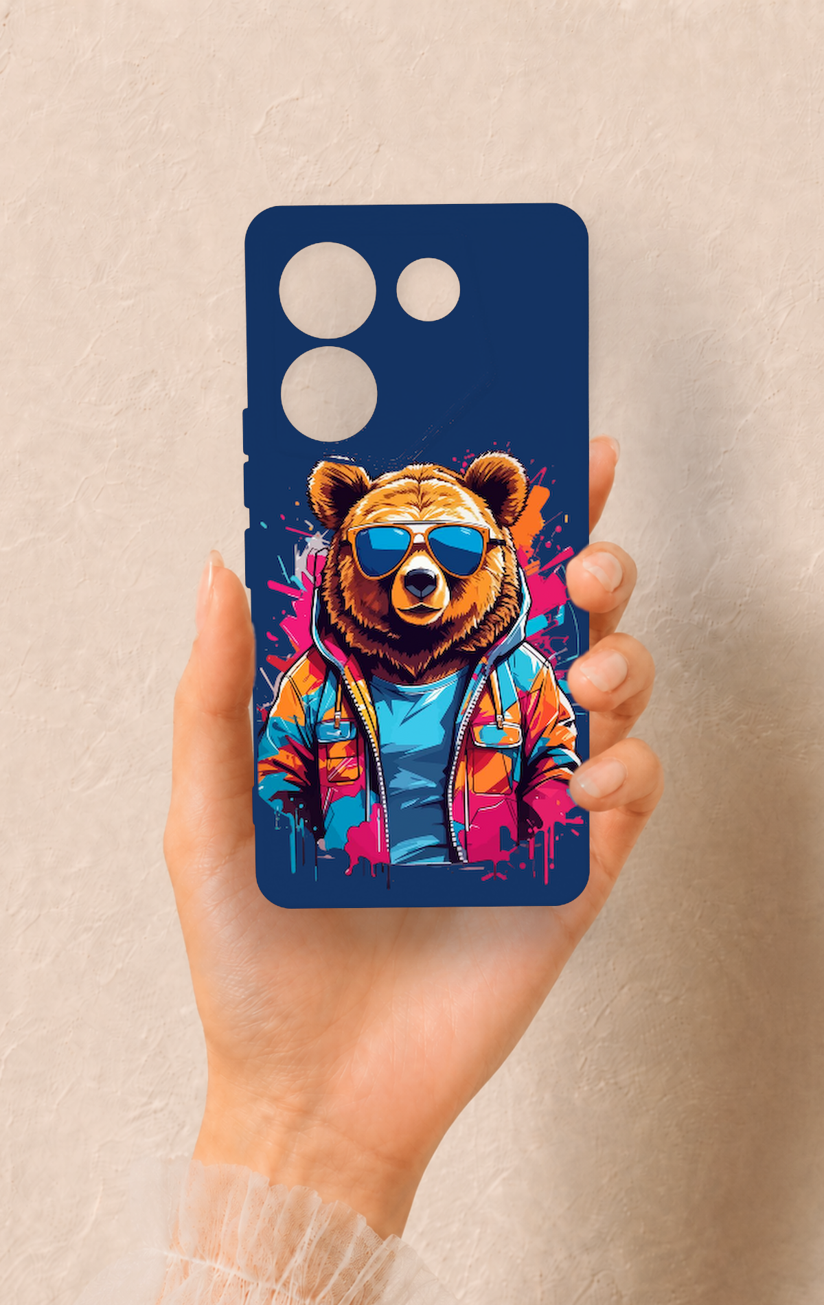 Tecno Caman 20 Pro 5G Uyumlu Gözlüklü Ayı Desenli Silikon Kılıf