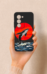 Redmi 15 5G Uyumlu Kırmızı Güneş Balina Desenli Silikon Kılıf